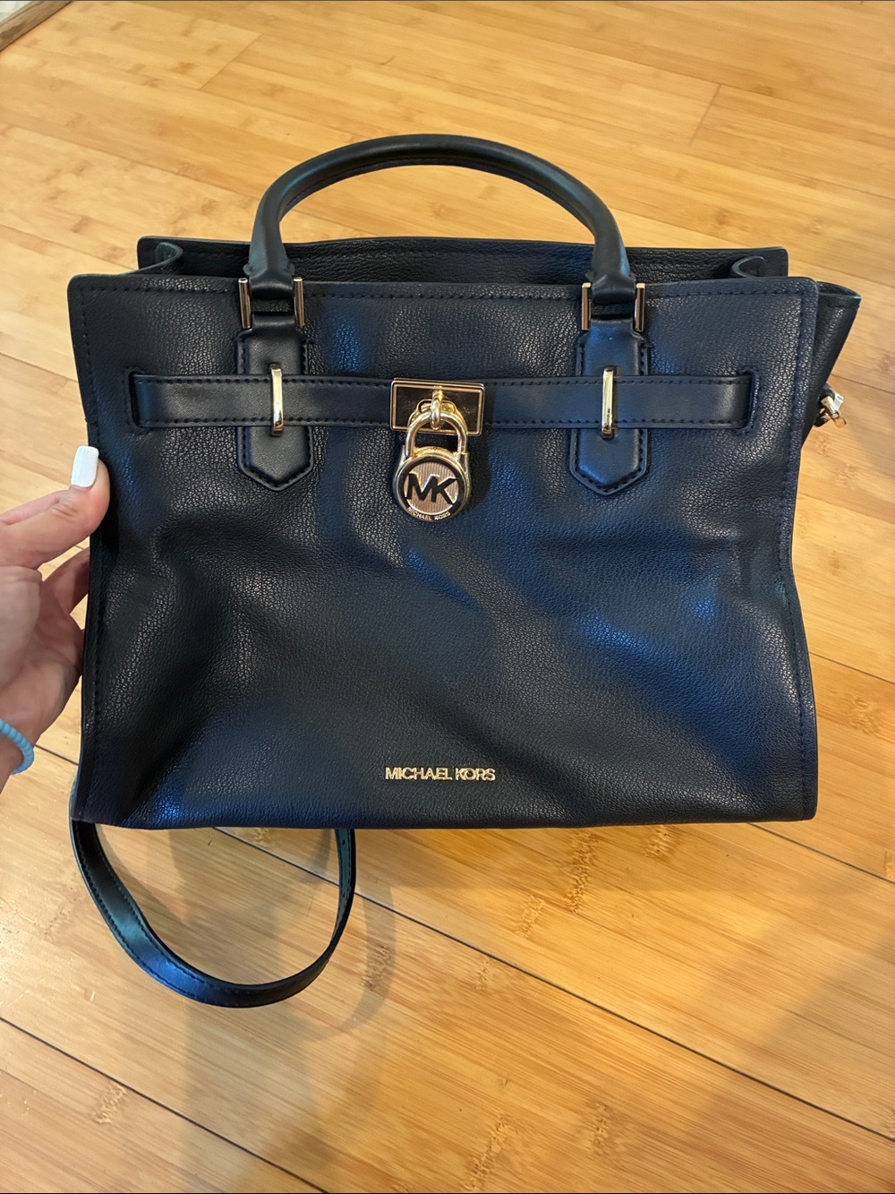 Michael Kors Black Leather Tote with Gold Hardware